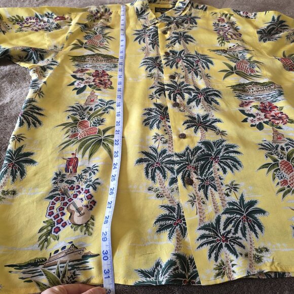 Hawaiian Silk Company Men’s XL Aloha Hawaiian Shirt Yellow Palm Tree Pineapple - Picture 12 of 13